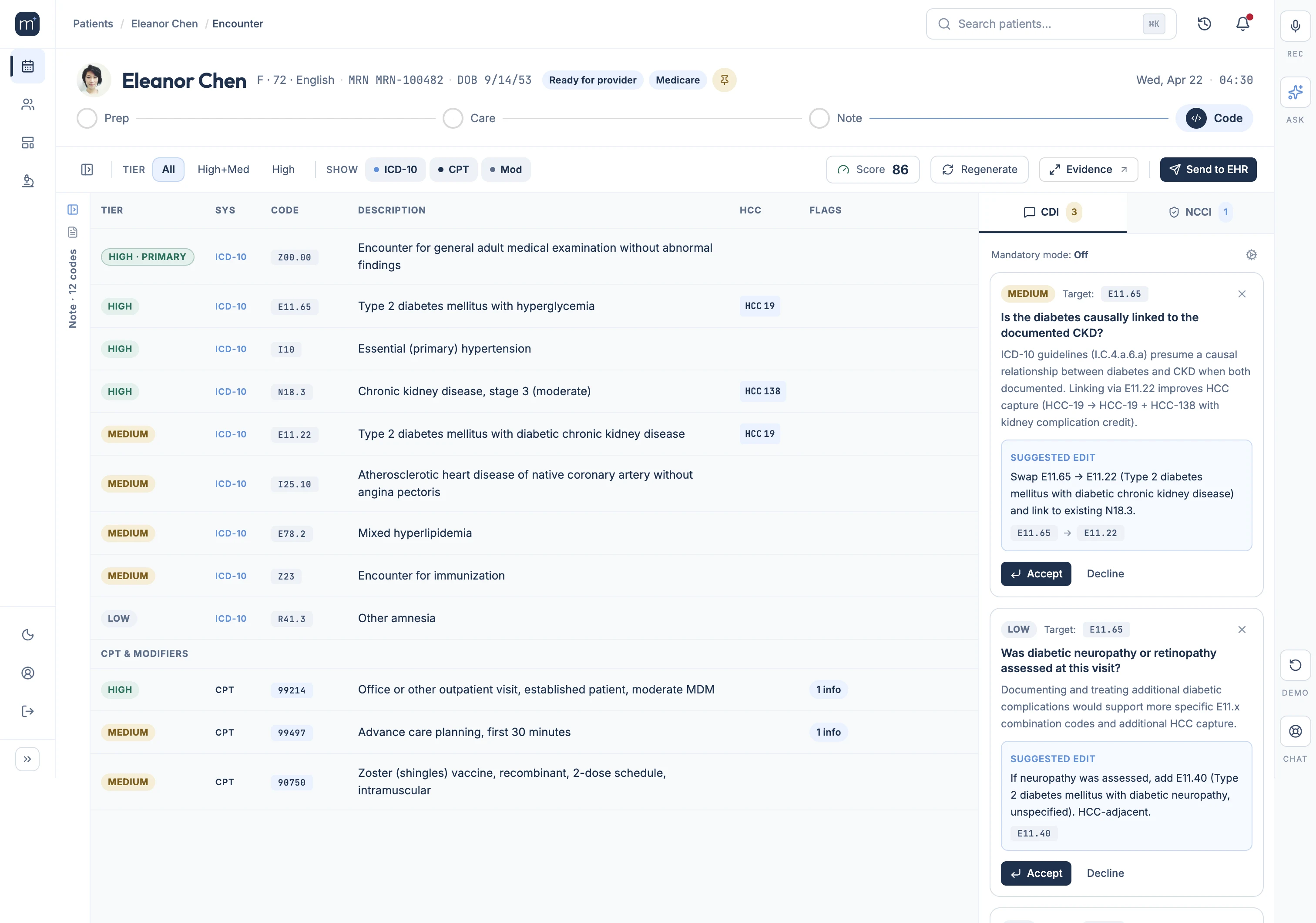 Smart Close validating documentation and coding after the visit